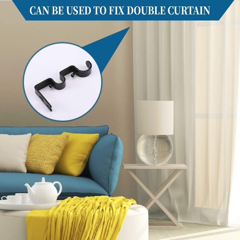 Anndason Heavy Duty Curtain Rod Brackets - Double Rod Holders 1" and 5/8" Inch (Set of 6, Black) - Image 4